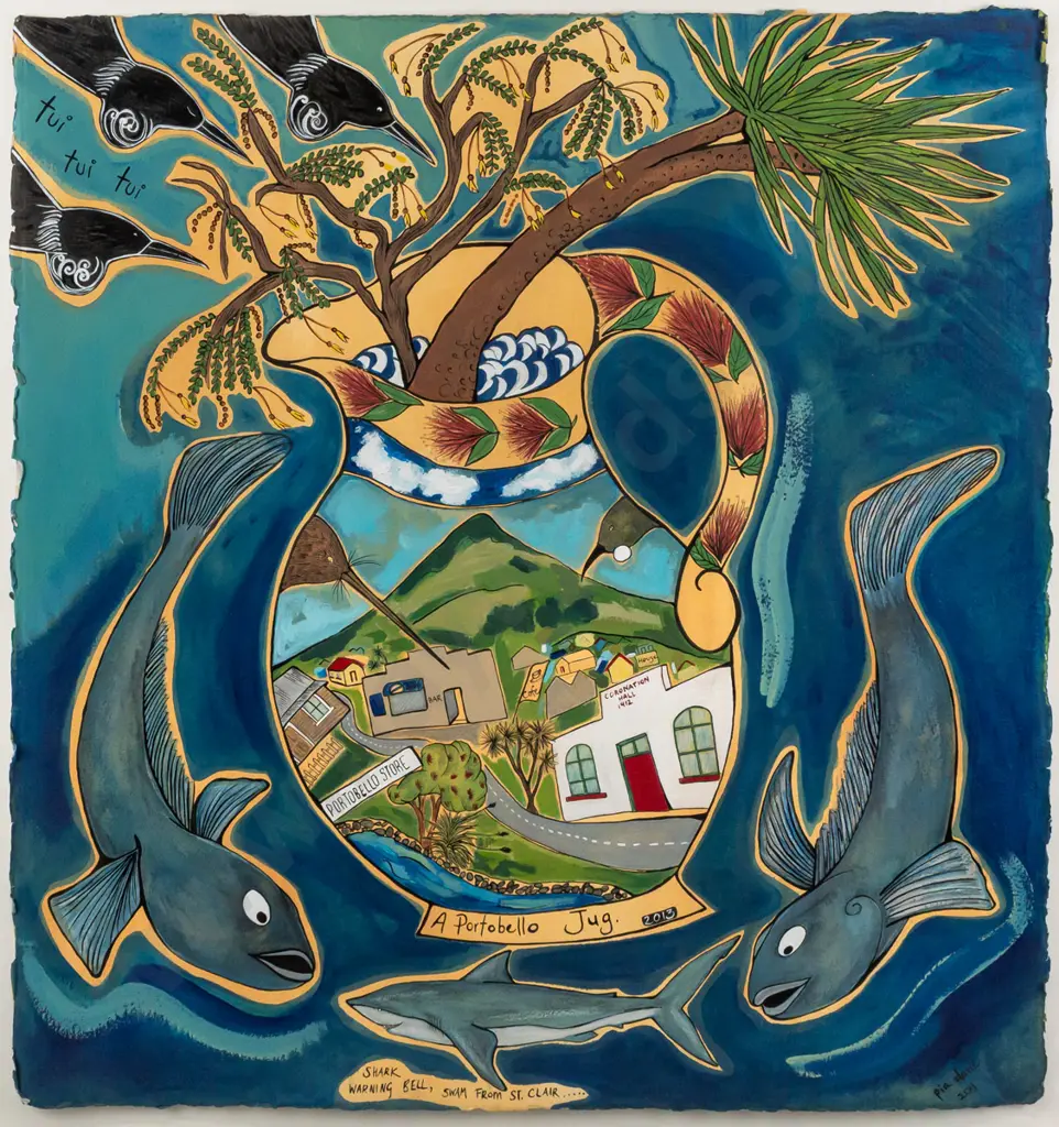 Pia Davie 2013 -- framed acrylic on paper "A Portobello Jug" H-600 W-575 Image 1++