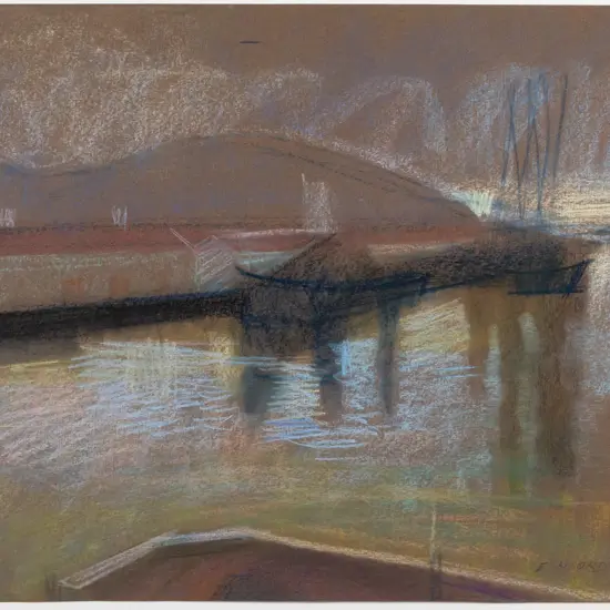 Els Noordhof 1985 -- unframed pastel on paper, coastal scene H-360 W-520
