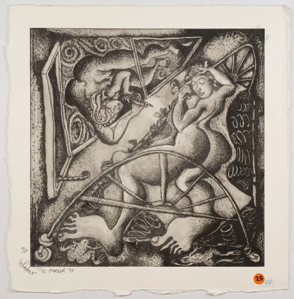 Dan Parker 1995 -- unframed etching & aquatint "Winter" Artist's Proof H-360 W-360 Image 1++