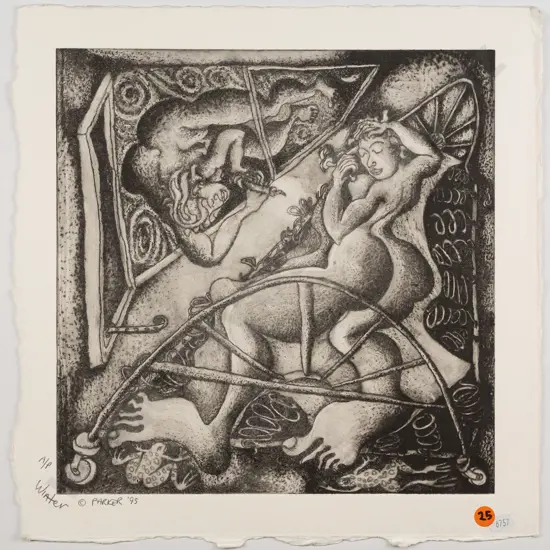 Dan Parker 1995 -- unframed etching & aquatint "Winter" Artist's Proof H-360 W-360