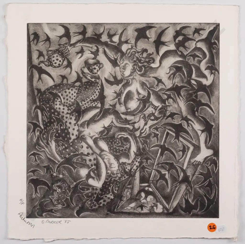 Dan Parker 1995 -- unframed etching & aquatint "Autumn" Artist's Proof H-360 W-360 Image 1++
