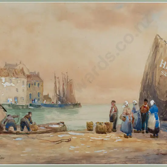 G Van Ryn (19th century Dutch), framed watercolour & body colour on paper "The Dutch Fishing Village" H-245 W-340