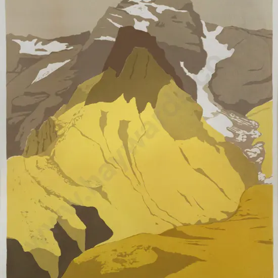 Gillian Pope -- unframed screenprint on paper "Mt Pluto from Spaniard Basin" 1989 ed 2/10 H-620 W-435 [light crease to