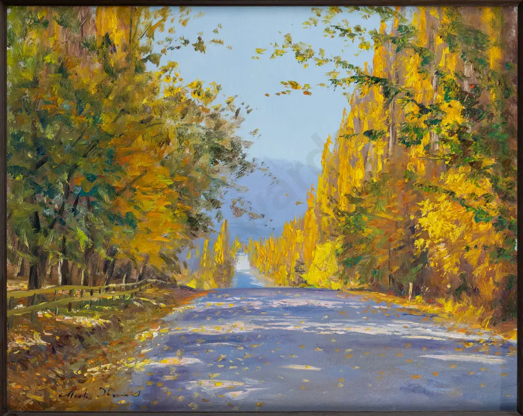 Mark Thomas -- gilt-framed oil on canvas board, autumn landscape H-395 W-500 Image 1++