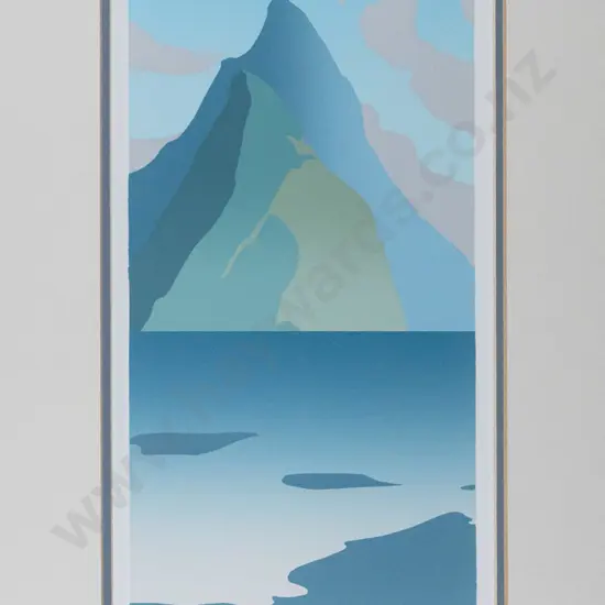 Malcolm Warr 1985 -- framed screenprint on paper, "Mitre Peak" ed. 113/150 [small water stain to top of mat]