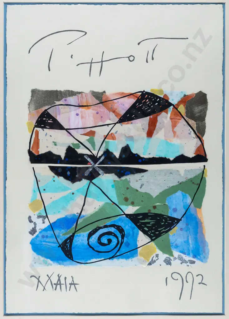 Rob Piggott 1992 -- framed ink & collage "Maia" H-370 W-260 Image 1++