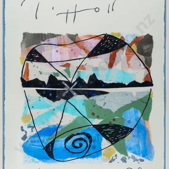 Rob Piggott 1992 -- framed ink & collage "Maia" H-370 W-260