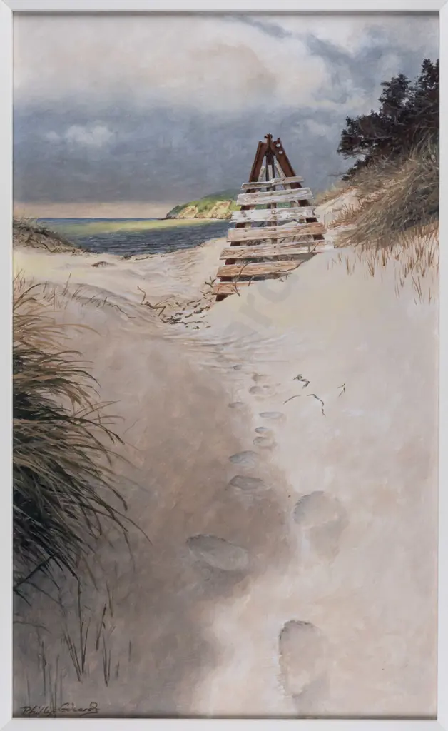 Phillip Edwards -- framed acrylic on board "A Walk in the Dunes" H-490 W-295 Image 1++