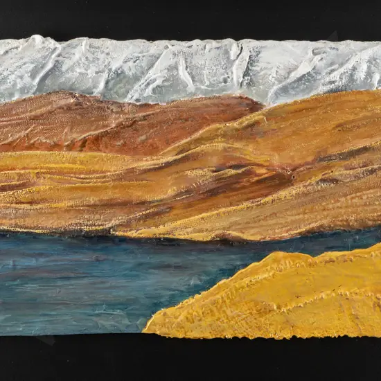 Elizabeth McAllister -- framed acrylic hessian & plaster on board "Landform One" H-225 W-390