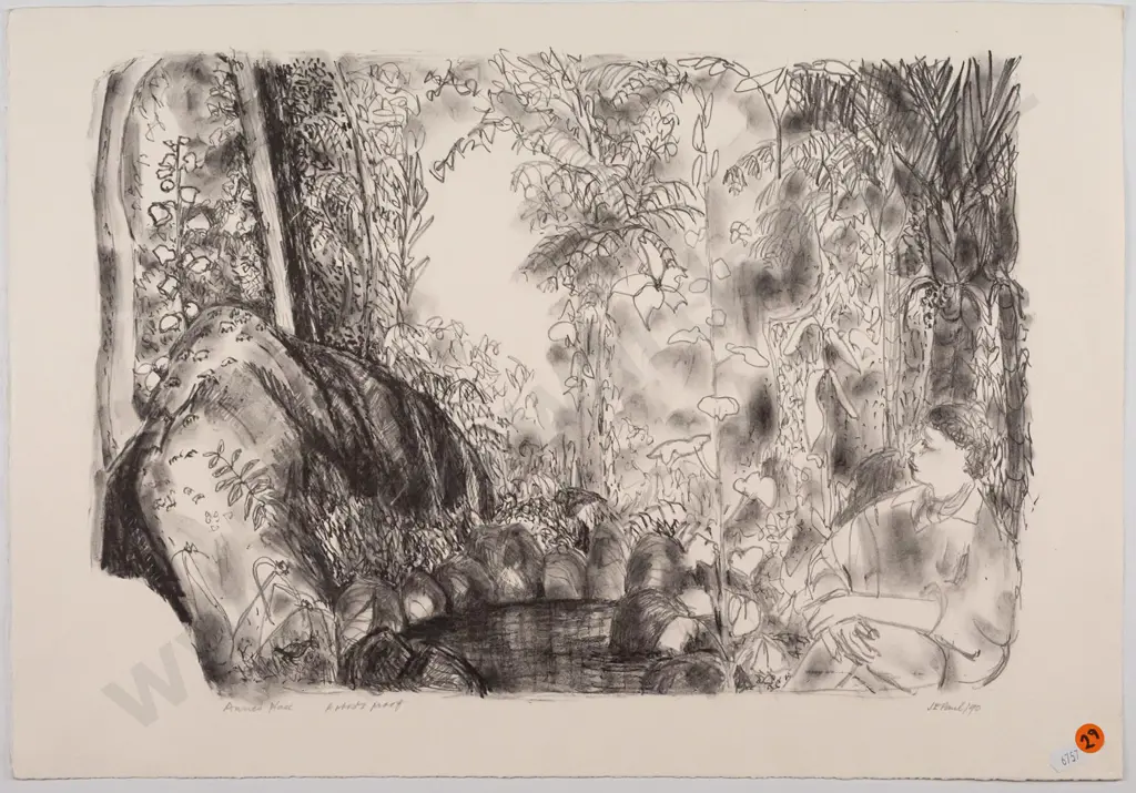 Janet Elaine Paul 1990 -- unframed lithograph on paper "Anne's Place" Artist's Proof H-370 W-535 Image 1++