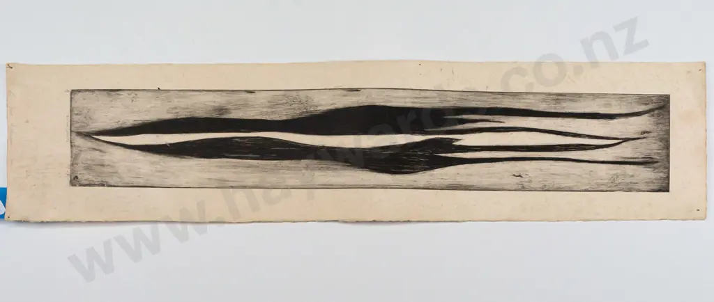 Simon Kaan -- unframed etching on paper "Korua Spirits" ed. 2/8 H-660 W-120 [foxing throughout, some soiling, Image 1++