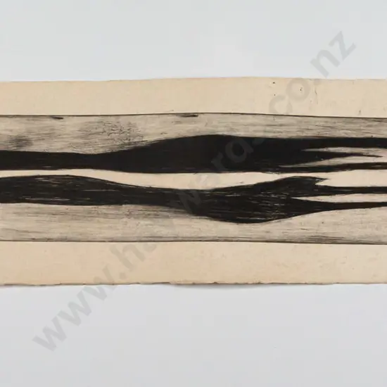 Simon Kaan -- unframed etching on paper "Korua Spirits" ed. 2/8 H-660 W-120 [foxing throughout, some soiling,