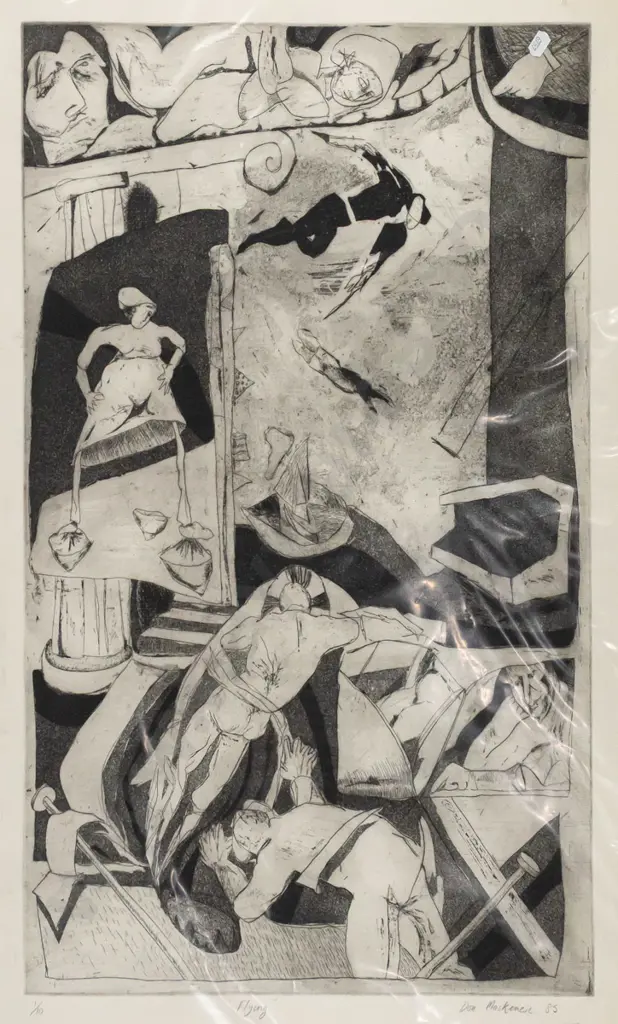Don Mackenzie 1985 -- unframed etching on paper "Flying" ed. 1/10 H-725 W-490 Image 1++