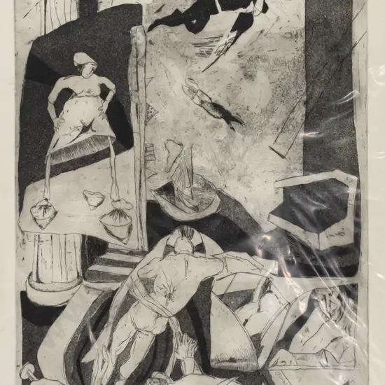 Don Mackenzie 1985 -- unframed etching on paper "Flying" ed. 1/10 H-725 W-490
