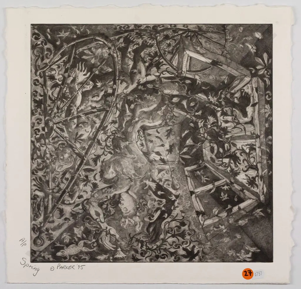 Dan Parker 1995 -- unframed etching & aquatint "Spring" Artist's Proof H-360 W-360 Image 1++