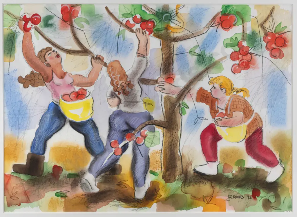 Lindsay Crooks 1992 -- framed pastel & gouache on paper, Untitled from "NZ Workers" series, H-265 W-370 Image 1++