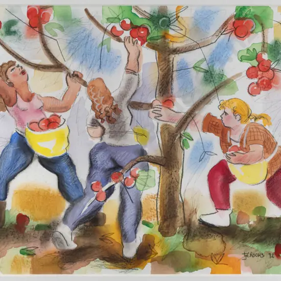Lindsay Crooks 1992 -- framed pastel & gouache on paper, Untitled from "NZ Workers" series, H-265 W-370