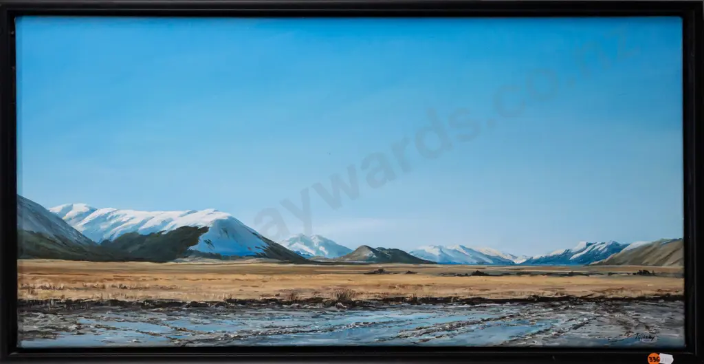 Lindsay Hazley 2010 -- framed oil on stretched canvas "Von/Upper Oreti Valley" H-375 W-755 Image 1++