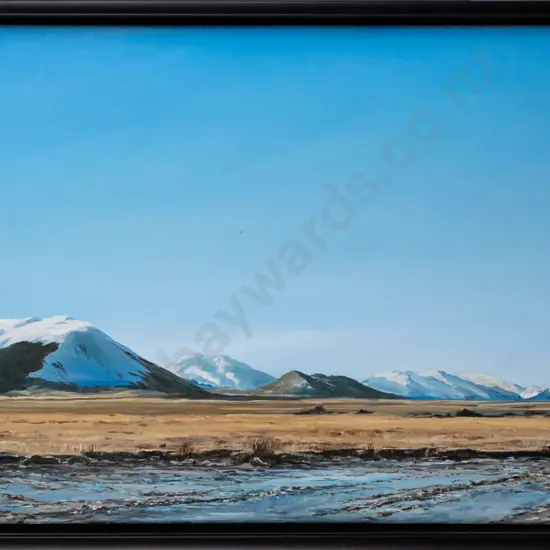 Lindsay Hazley 2010 -- framed oil on stretched canvas "Von/Upper Oreti Valley" H-375 W-755