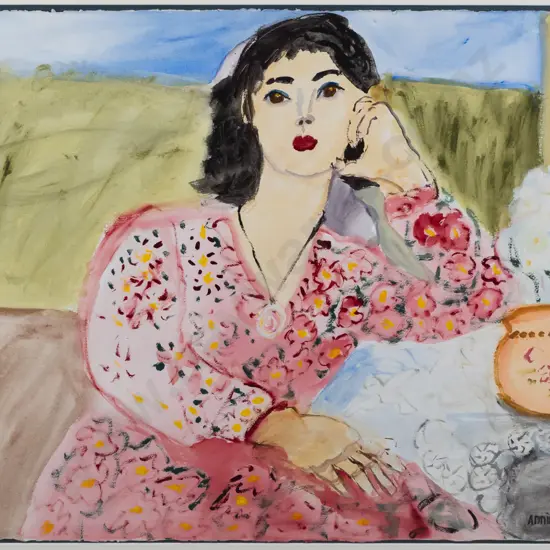 Annie Baird 1988 -- framed acrylic & wash on paper, portrait, H-575 W-770