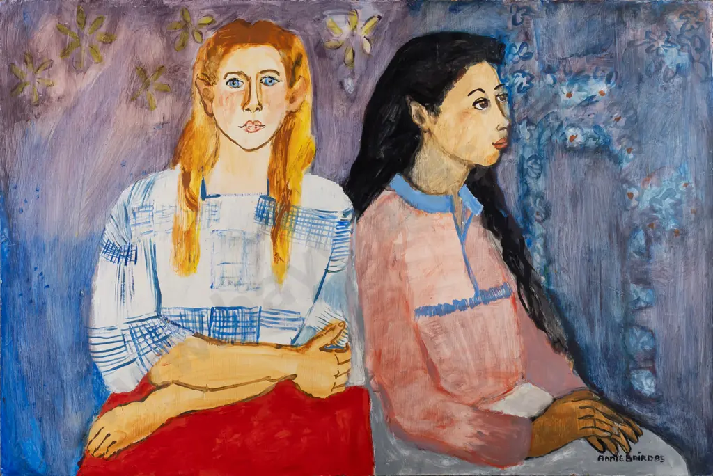 Annie Baird 1985 -- unframed acrylic on board, double portrait, H-600 W-900 Image 1++