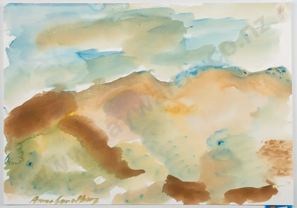 Anna Caselberg -- unframed watercolour on paper "Hillside, Central Otago" H-295 W-420 Image 1++