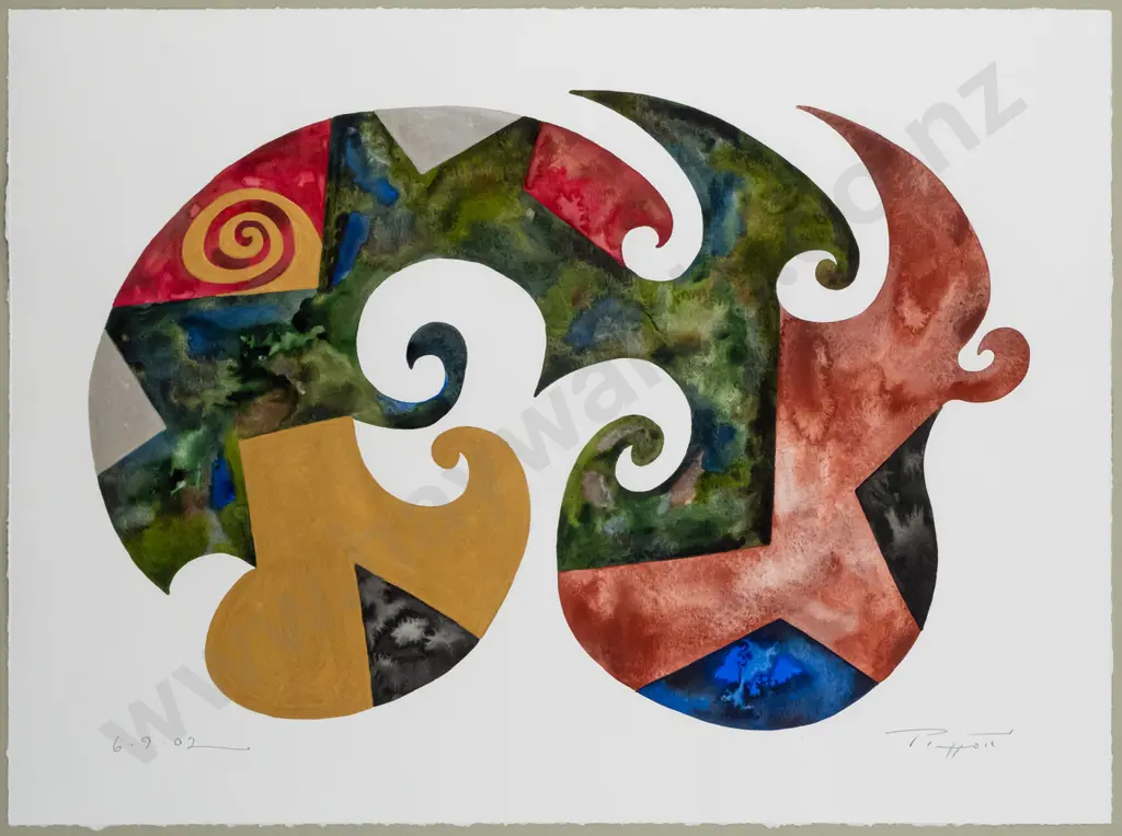Rob Piggott 2002 -- framed mixed media on paper, abstract form, H-510 W-700 [some scratches to frame] Image 1++