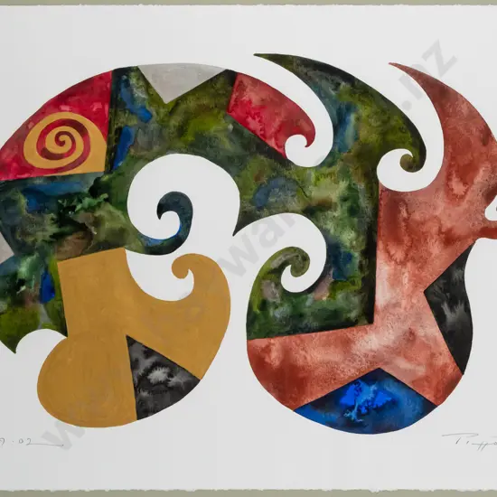 Rob Piggott 2002 -- framed mixed media on paper, abstract form, H-510 W-700 [some scratches to frame]