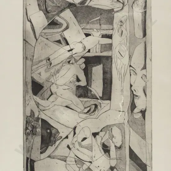 Don Mackenzie 1985 -- unframed etching on paper "Sex Crime" Artist's Proof H-705 W-400