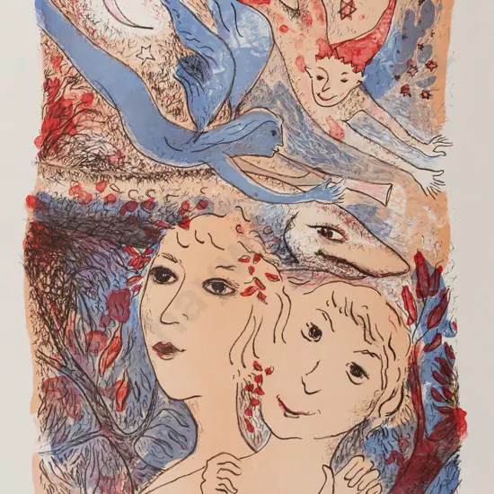 Jane Evans 1996 -- unframed lithograph "In Heaven as on Earth" ed. 57/115 H-535 W-380 [light buckling/creasing to top
