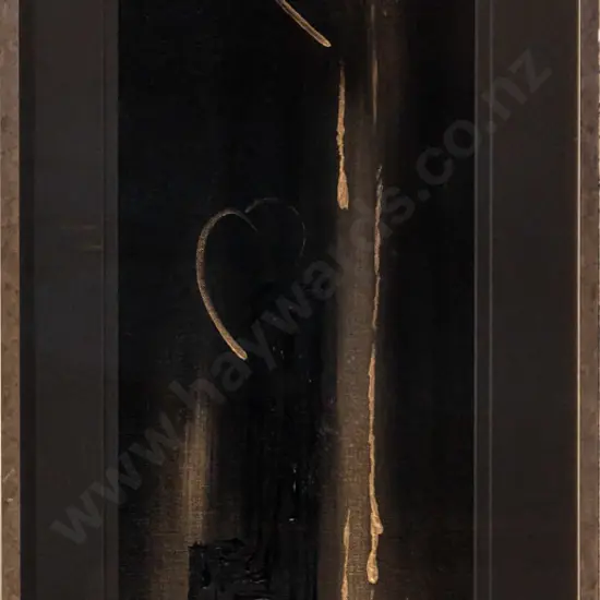 Linda Ledger 2005 -- framed acrylic & oil on canvas "A Little Love Goes A Long Way" H-740 W-240
