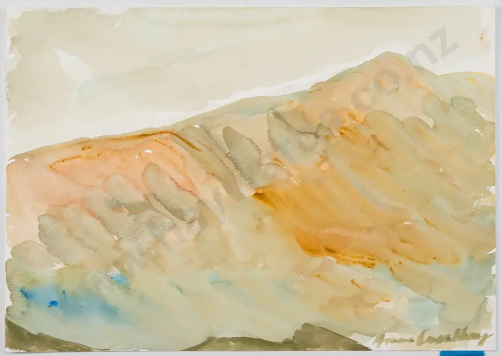 Anna Caselberg -- unframed watercolour on paper "Long Hillside, Central Otago"  H-295 W-420 Image 1++