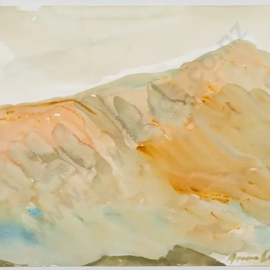 Anna Caselberg -- unframed watercolour on paper "Long Hillside, Central Otago"  H-295 W-420