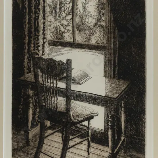 Audrey Bascand 1993 -- framed etching on paper "Attic Study" ed. 38/40 H-290 W-180