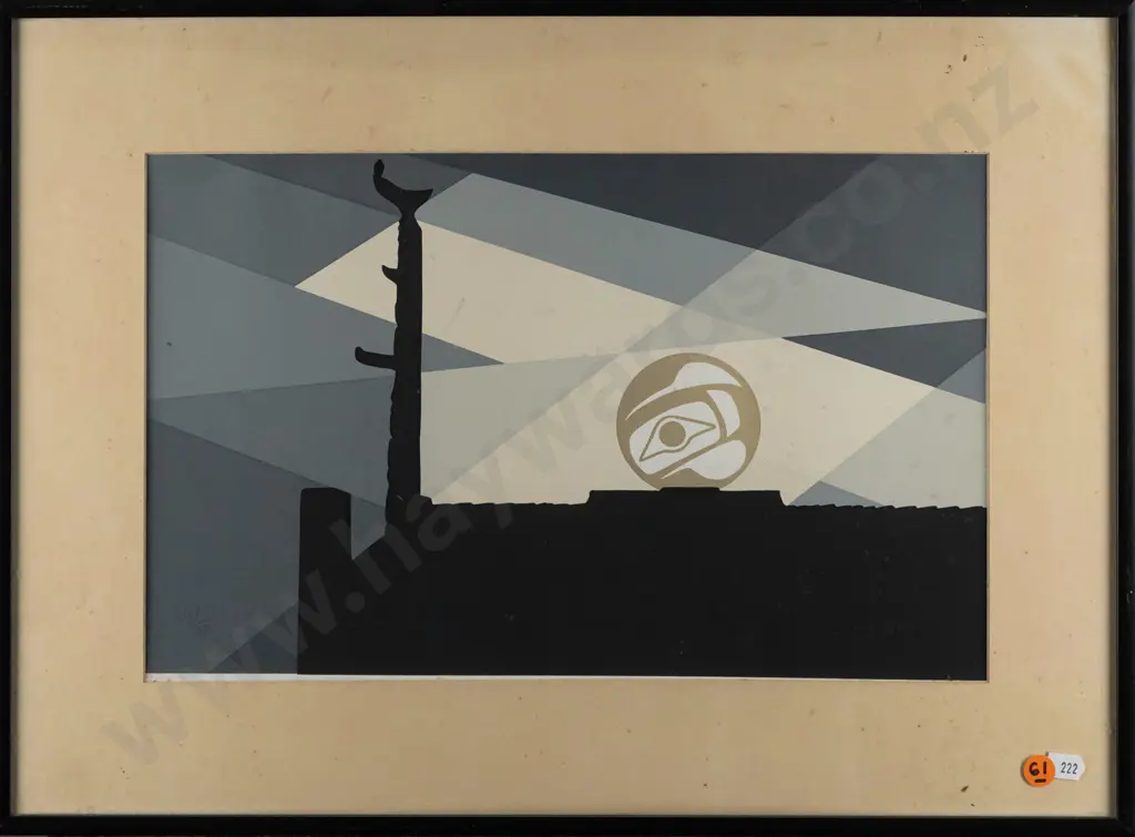 Roy H Vickers [Canada/First Nations] 1985 -- screenprint on paper "Skidegate Sunset" ed. 31/50 H-230 W-370 [light foxing Image 1++