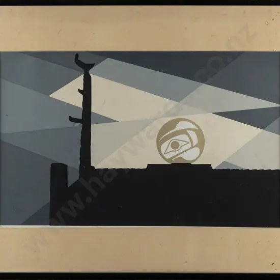 Roy H Vickers [Canada/First Nations] 1985 -- screenprint on paper "Skidegate Sunset" ed. 31/50 H-230 W-370 [light foxing