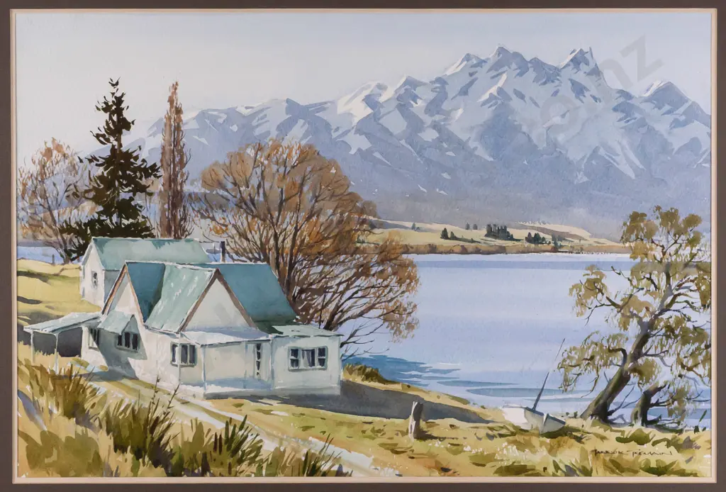 Garrick Tremain -- framed watercolour on paper "Wakatipu Morning" H-360 W-540 Image 1++