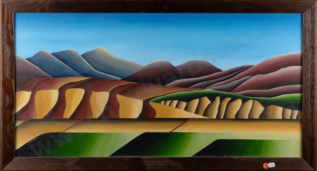 Karen Pringle 2001 -- framed acrylics on canvas board "Dansey's Pass" H-370 W-740 Image 1++