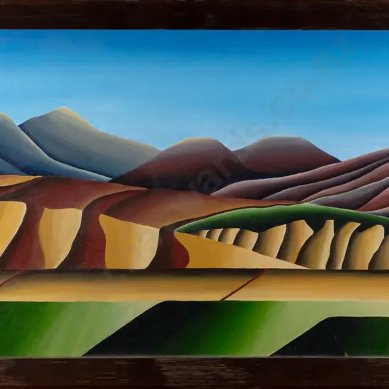 Karen Pringle 2001 -- framed acrylics on canvas board "Dansey's Pass" H-370 W-740