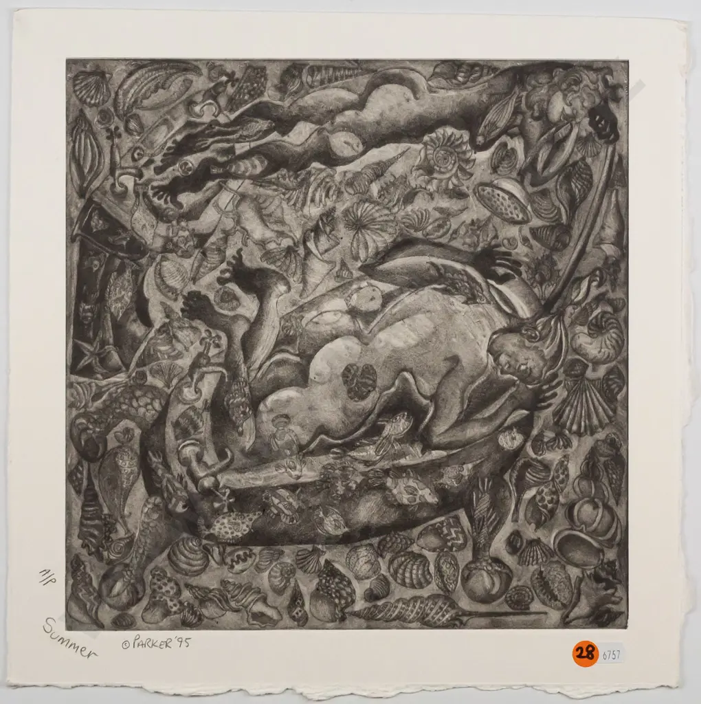 Dan Parker 1995 -- unframed etching & aquatint "Summer" Artist's Proof H-360 W-360 Image 1++