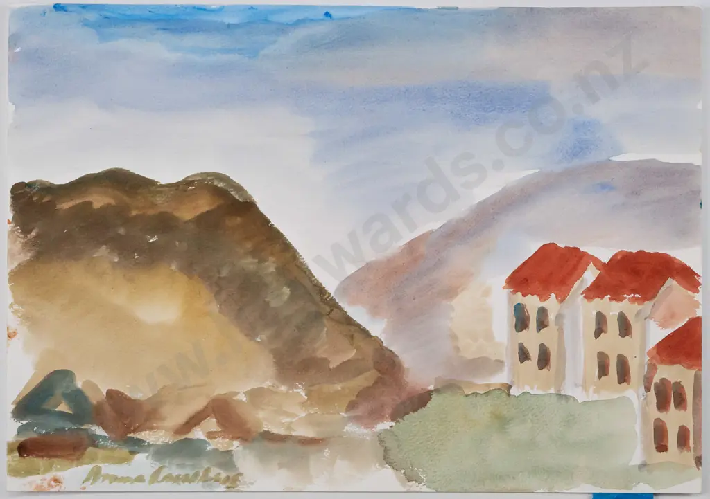 Anna Caselberg -- unframed watercolour on paper "Chapel Out Kurow"  H-295 W-420 Image 1++