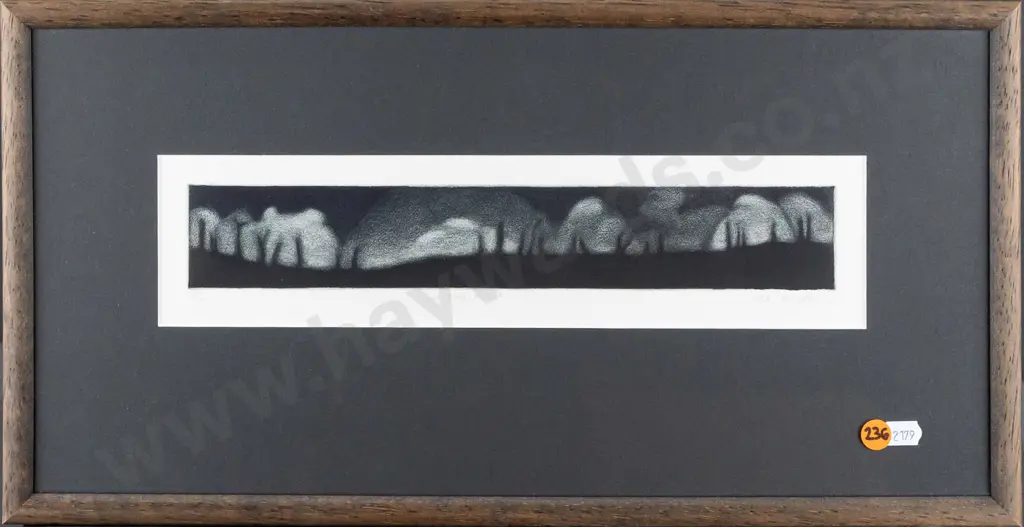 Kyla Cresswell 1996 -- framed aquatint on paper "Swan Plant Hill Line" ed. 3/6 H-80 W-320 Image 1++