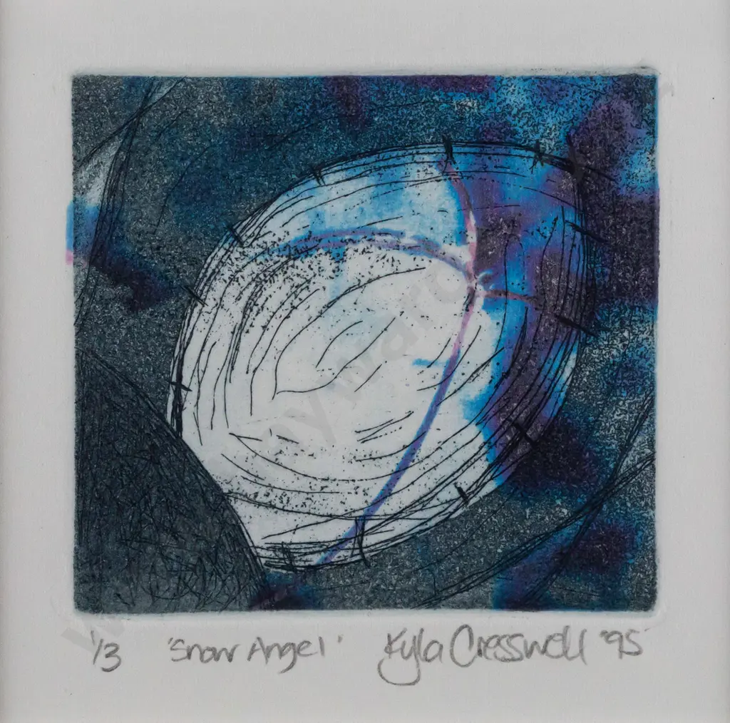 Kyla Cresswell 1995 -- framed etching & aquatint on paper "Snow Angel" ed. 1/3 H-80 W-80 Image 1++