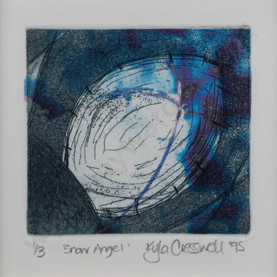 Kyla Cresswell 1995 -- framed etching & aquatint on paper "Snow Angel" ed. 1/3 H-80 W-80