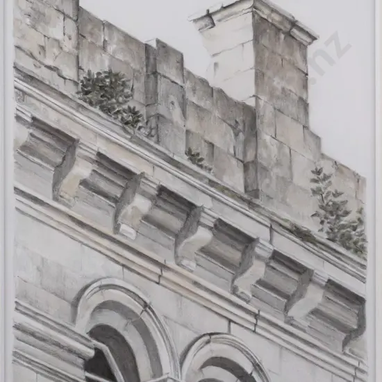 Roger Pennycuick - framed pencil - Oamaru building H160 W120
