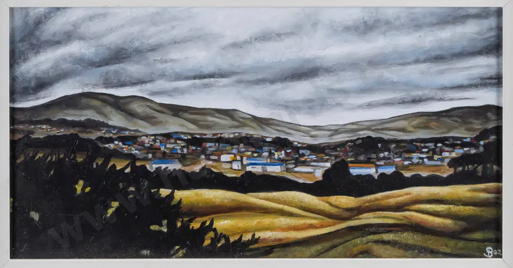 Illegible signature -- framed acrylic on board, landscape, H-150 W-295 Image 1++