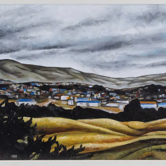 Illegible signature -- framed acrylic on board, landscape, H-150 W-295