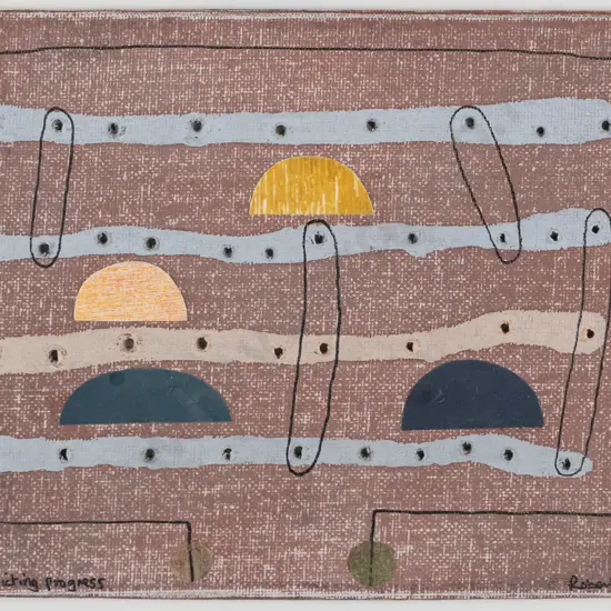 Robert P West -- framed oil and collage on pierced canvasboard "A Map Depicting Progress" H-150 W-200