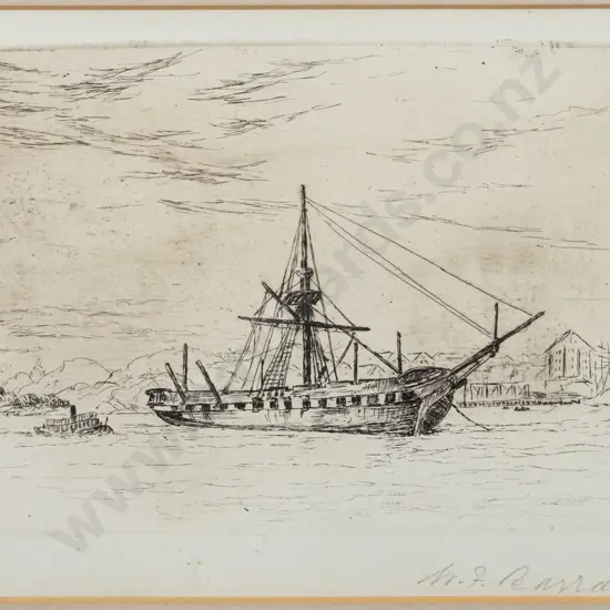 William Francis Barraud -- framed etching on paper "Hulk" signed in pencil, H-120 W-175 [tiny scratch lower edge of