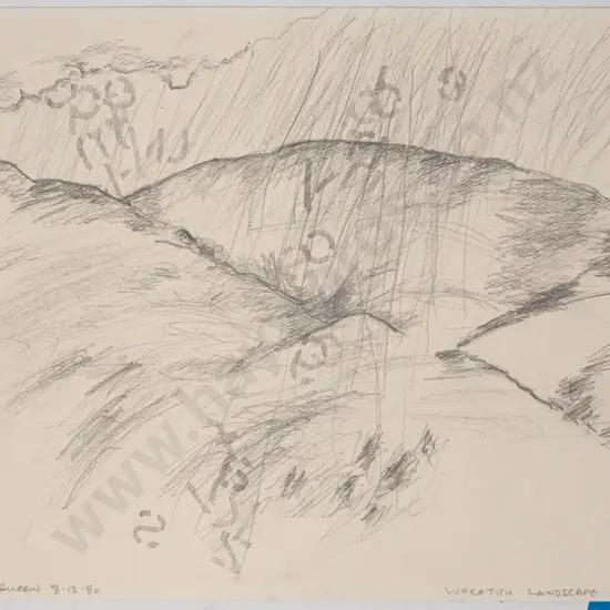 Cilla McQueen 1980 -- unframed pencil on paper "Wakatipu Landscape IX" H-230 W-300